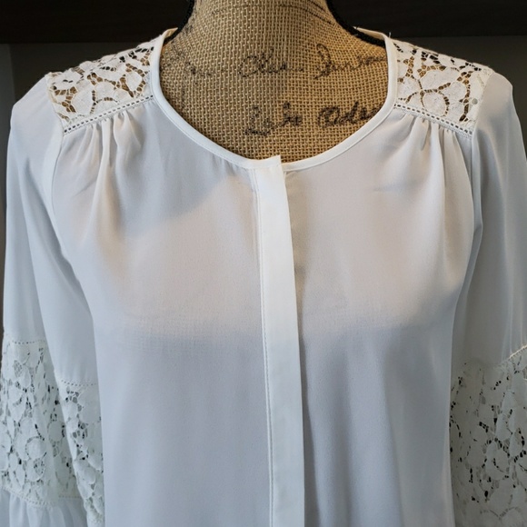 Zac & Rachel top blouse white long sleeve lace round neck Size Medium - Picture 4 of 7